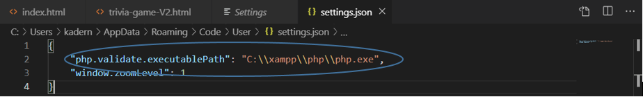 VSCode settings in JSON